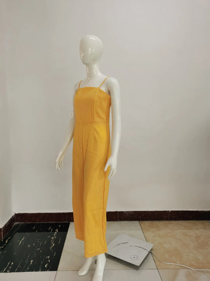 Women's Wide-legged Long Jumpsuit Spring Summer Solid Color Sexy Chest-wrapped Zipper Suspenders New 2024 Lady Slim Jumpsuit