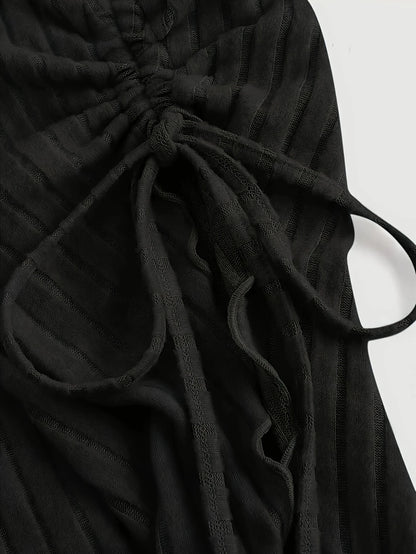 women's New off shoulder cross long sleeved slim fit casual street style asymmetrical elegant T-shirt trumpet sleeve top