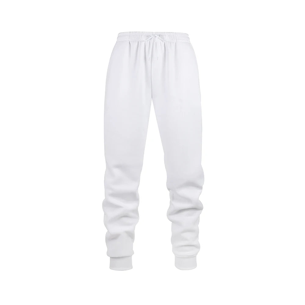 Mens Jogging Sports Pants Autumn Winter Sweatpants Men Sports Gym Trousers Fashion Solid Color Casual Workout Long Pants WHITE