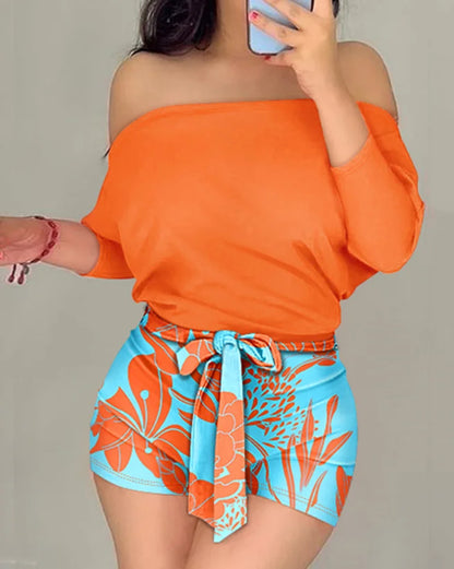 Sexy Elegant Rose Print Off Shoulder Tied Detail Romper New Fashion 2024 Summer Casual Jumpsuits One Pieces Female Clothing