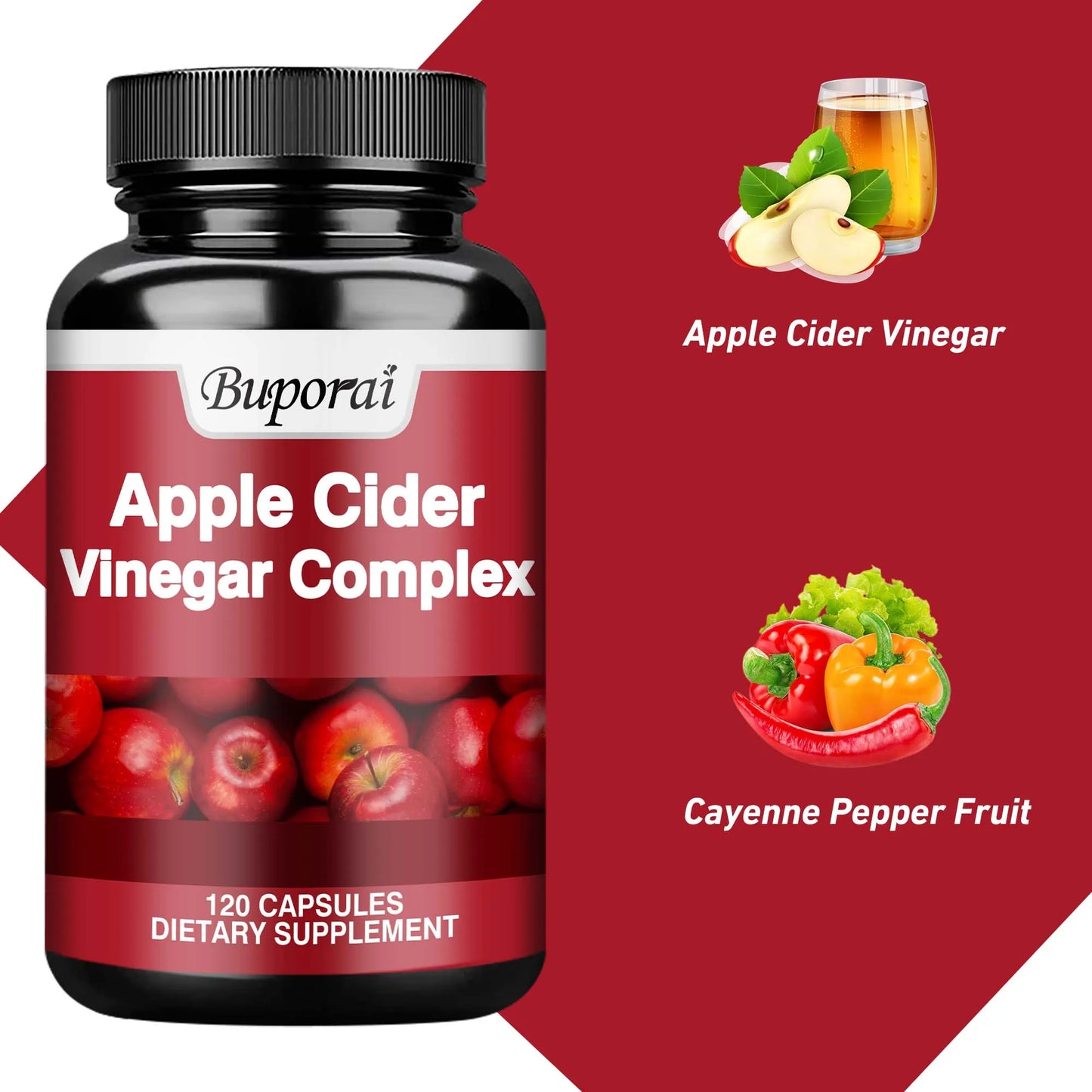 Apple Cider Vinegar - Improves Digestion, Appetite Suppression,Weight Management, Relieves Bloating - 120 Capsules Badiee Stylez