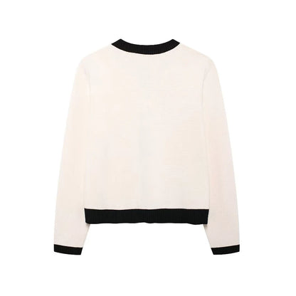 TRZA-Women's Knitted Cardigan Sweater with Golden Buttons, O-Neck, Long Sleeve, Female Outerwear, Chic Tops, Fashion