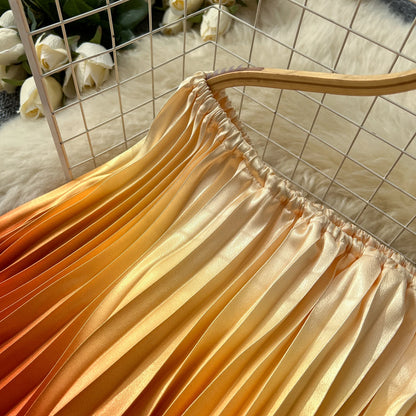 SINGREINY 2025 Gradient Party Long Dress Female Off Shoulder Elastic Waist A Line Sundress Vacation Luxury Pleated Maxi Dresses