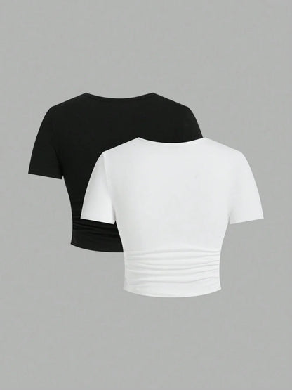 Simple Red Spider Printing Crop Tops Summer Street Fashion Women's Slim-fit T-Shirt Comfortable Soft High Elastic Female Clothes