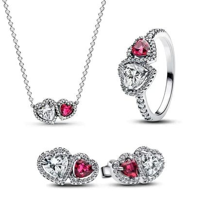 Fine Jewelry Pink Shining Bow Set Ring Earrings Bracelet Necklace Zircon Original 925 Sterling Silver DIY Women DIY Birthdy Gift