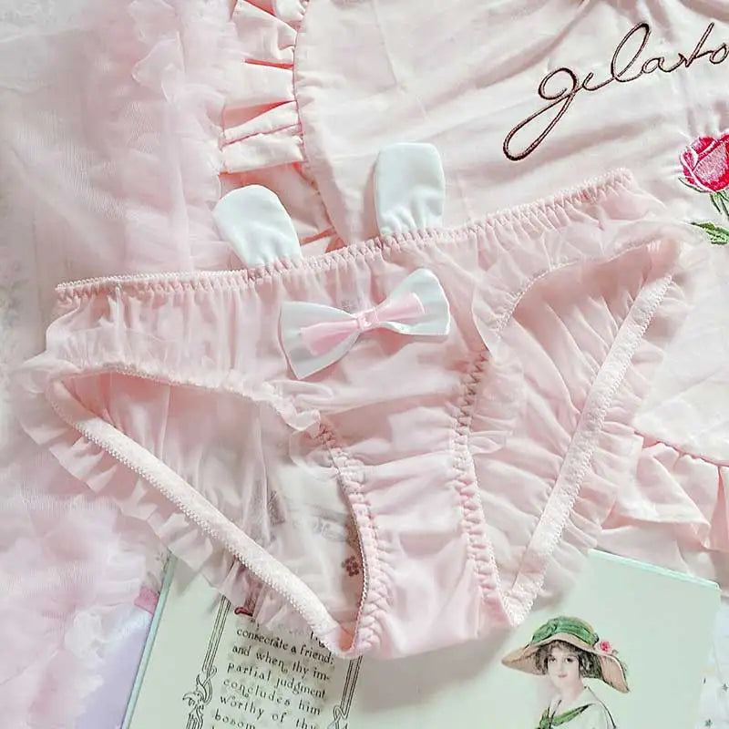 Japanese-Style Soft Girl Thin Transparent Pink Lolita Lolita Loli Lace Cute Sexy Underwear Fat Silver Color 1pc