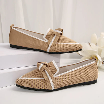 Women Flats Loafers Bowknot Pointed Toe Mesh Casual Shoes Comfort Walkers Ladies Light Lace Up Soft Sole Flats Zapatos De Mujer