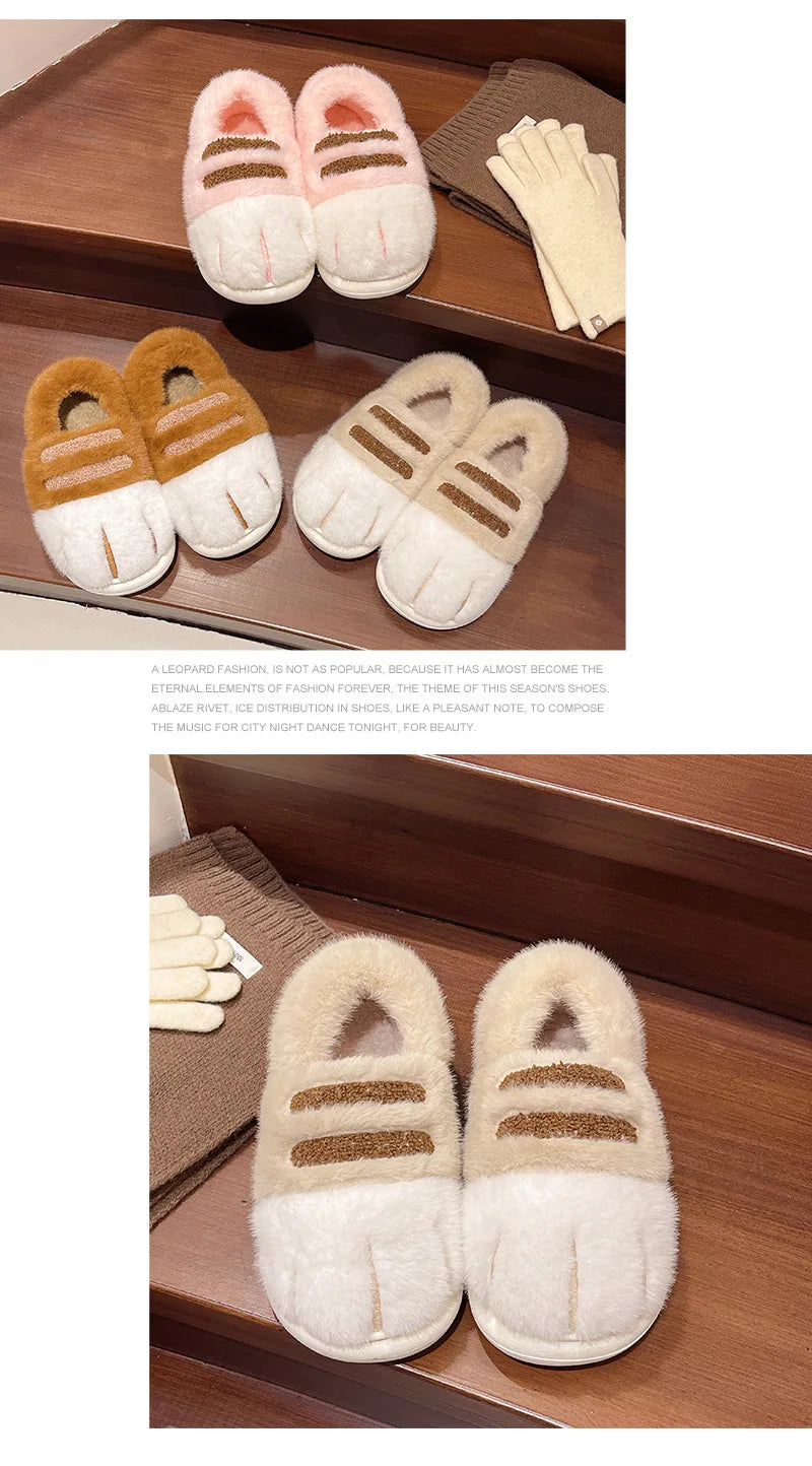 New Adorable Kitty Claw Slippers Women's Home Shoes Non Slip Furry Mules Female Fashion Warm Fluffy Slides Outdoor Cat Slippers Badiee Stylez