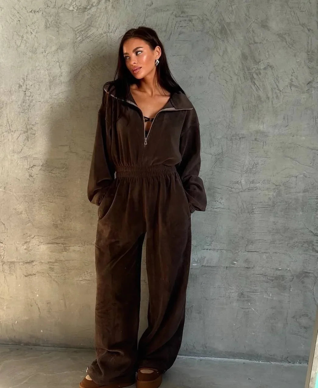 Jumpsuits Women Rompers One Piece Full Sleeve Zipper Overalls Long Pants Elastic High Waist Rompers Y2k Streetwear Jumpsuit 2025 Badiee Stylez