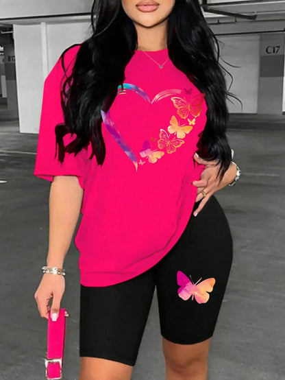 The Love Strung Together By Butterflies Printing Women T Shirts Two Piece Set Fashion Short Sets Comfortable Basic Shirt Shorts Badiee Stylez