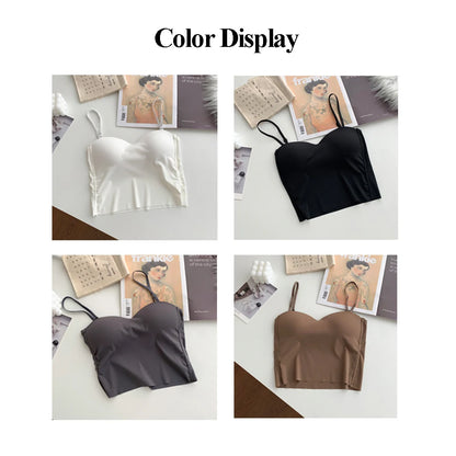 ITOOLIN Fashion Backless Tank Tops Cute Crop Tops For Women Slim Elastic Camisole Ice Silk Women Spaghetti Camis With Bra Pad