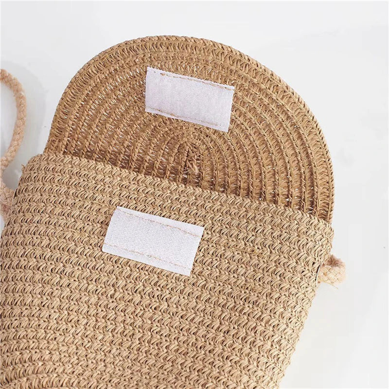 Flip children's Bag Cute Grass Woven Handbag Little Girl Crossbody Fashion Cute Zero Wallet Summer Beach Shoulder Bags