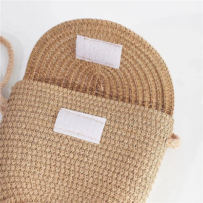 Flip children's Bag Cute Grass Woven Handbag Little Girl Crossbody Fashion Cute Zero Wallet Summer Beach Shoulder Bags