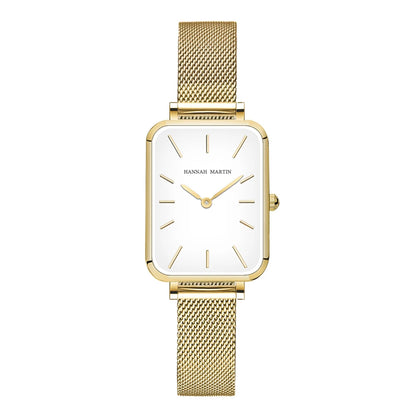 Square Women Stainless Steel Mesh Strap Watch Fashion Japanese Movement Rose Gold Simple Leisure Fashion Hannah Martin Watches 1241B-WJJ