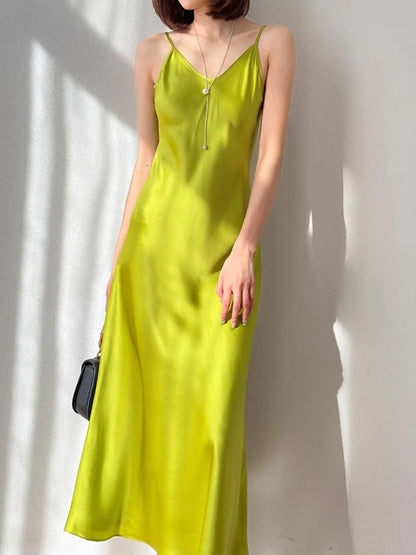 SuyaDream Woman Long Dress, 100%Real Silk, V Neck, Solid Spaghetti Strap Dresses, 2025 Elegant Chic Clothes Badiee Stylez