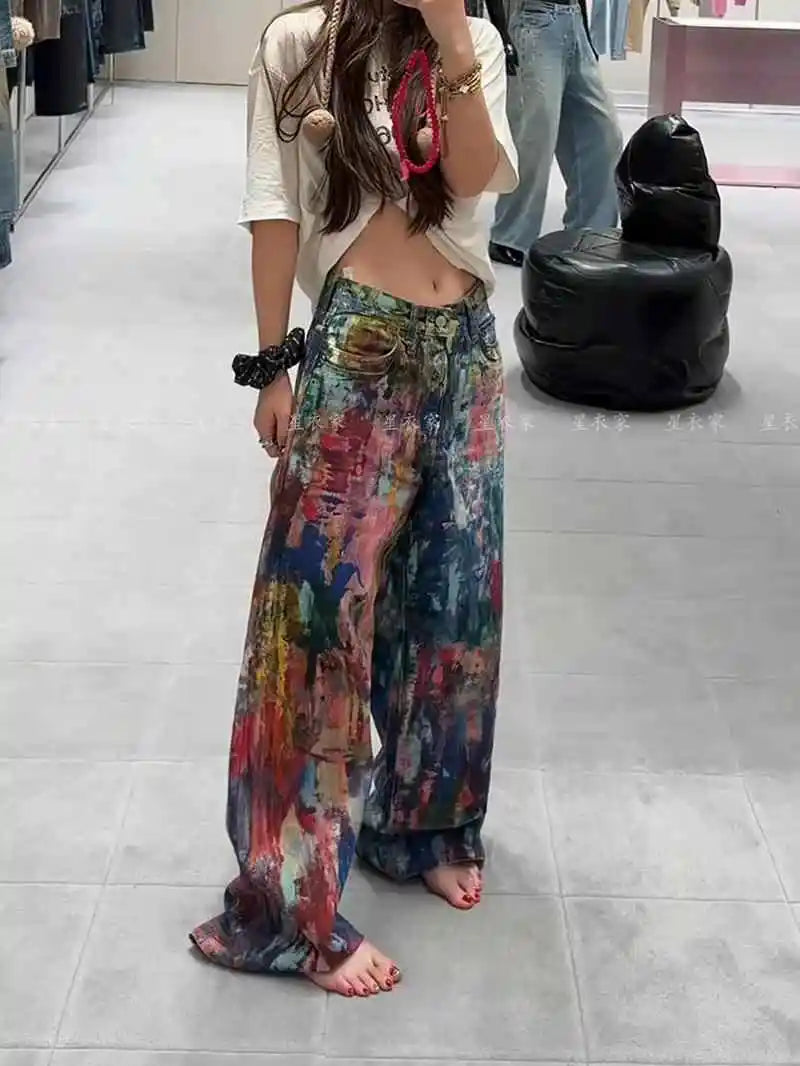 Y2k Jeans New Harajuku Hip Hop Camouflage Retro Oversize Denim Pants Fashion Women Clothing Straight Leg Wide Leg Jeans Streetwe