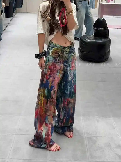 Y2k Jeans New Harajuku Hip Hop Camouflage Retro Oversize Denim Pants Fashion Women Clothing Straight Leg Wide Leg Jeans Streetwe