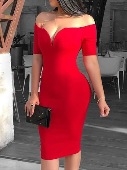 Lady V style off-the-shoulder fitted dress with a tight waist and a full skirt, a fitted evening gown for women.