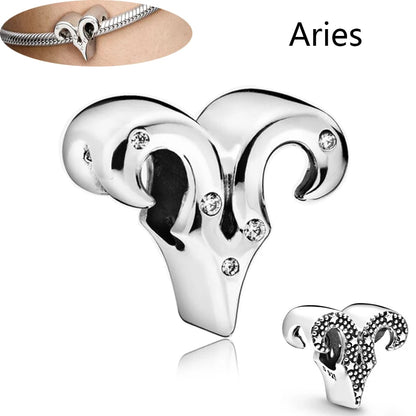 Authentic 925 Sterling Silver Sparkling Aries Leo Scorpio 12 Zodiac Signs Constellation Charm Beads Fit Pantaro Bracelet Jewelry H147