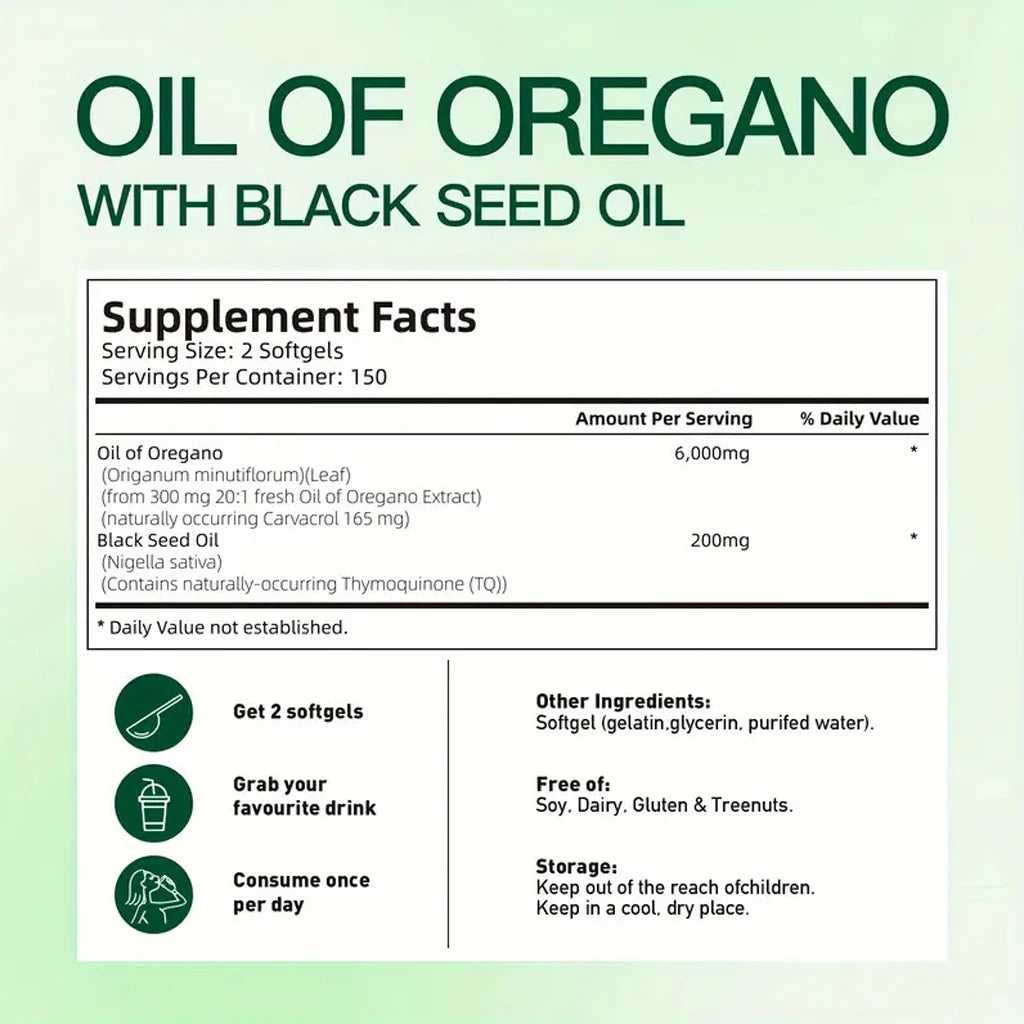 300 Capsules Oil Of Oregano with Black Seed Oil - Natural Antioxidants for Fitness Nutritional Support - Highly Effective - Badiee Stylez