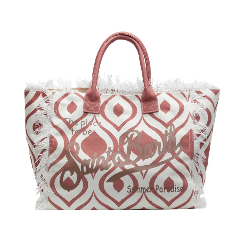 European and American Letters Tassel Canvas Bag Arge Capacity Handbags Travel Women Beach Tote Bag Fashion Casual Shopping Bags G 52x32x16cm