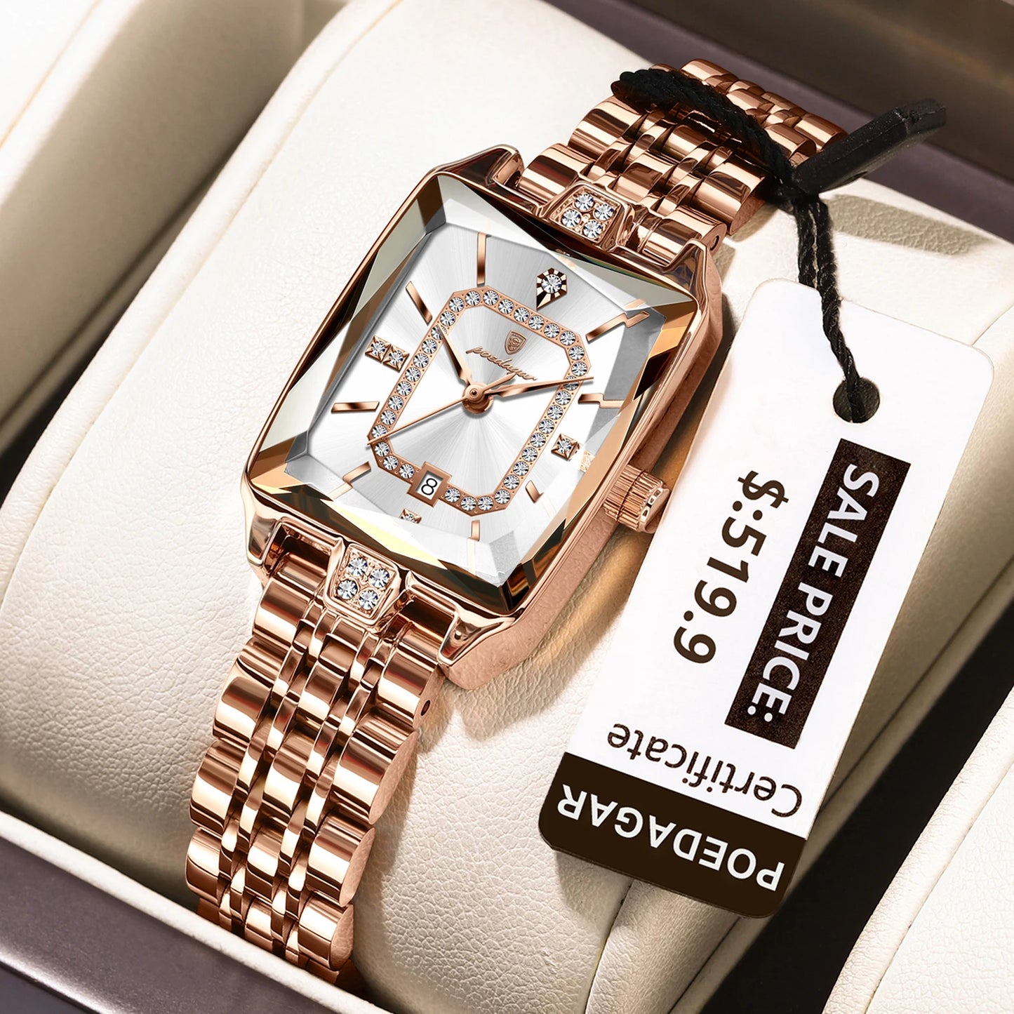 POEDAGAR Luxury Watch For Woman Waterproof Calendar High Quality Ladies Watch Stainless Steel Quartz Women's Watches Elegant+Box 785 RoseGold White