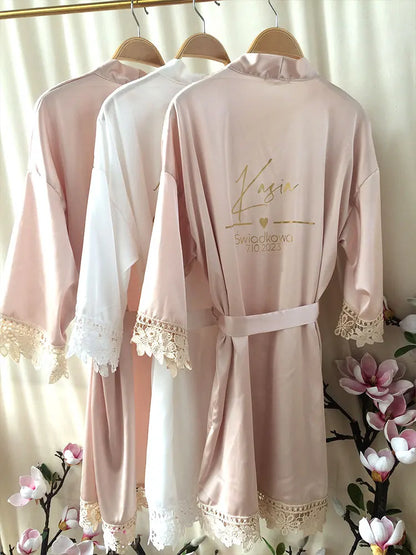 Customized Summer Lace Sleepwear Bride&Bridemaid Wedding Robe Personalized Gown Champagne Kimono Silk Bathrobe Satin Night Dress