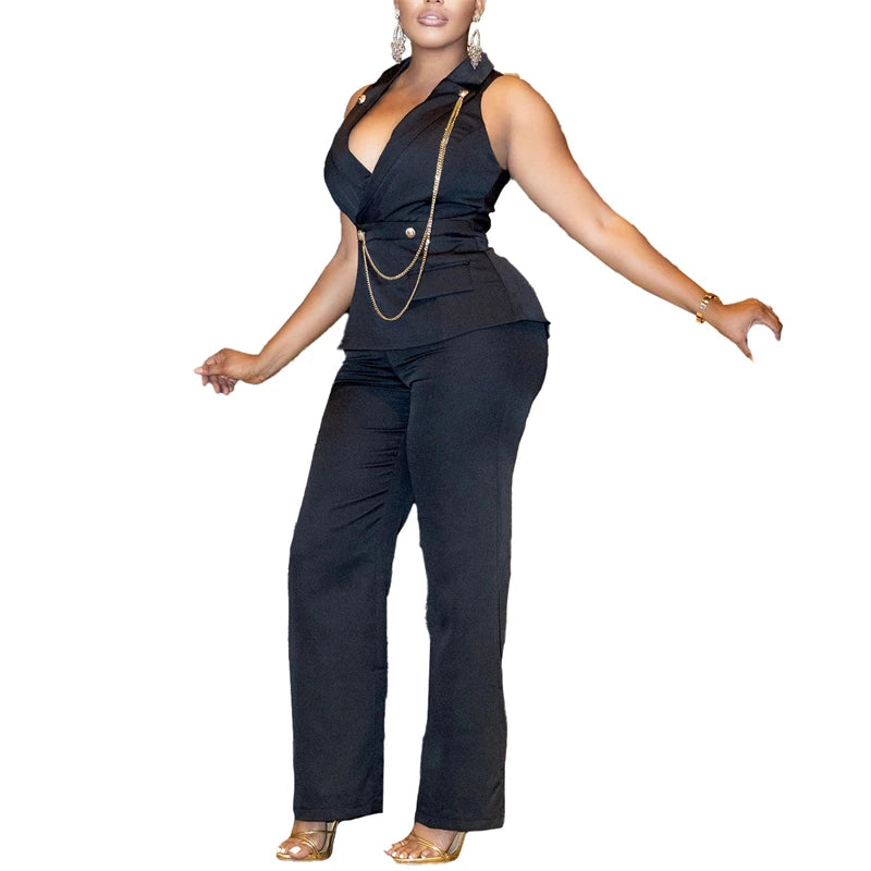 Elegant Blazer Jumpsuits Summer Clothes Women Sleeveless V-Neck Straight Pants Rompers Playsuits OL Style One Pieces Overalls Badiee Stylez