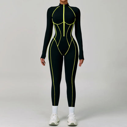 Pad Yoga Set Jumpsuit Short Sleeve Zipper Sports Gym Fitness Women Dance Running Workout Legging Bodysuits Active Wear XP83 Badiee Stylez