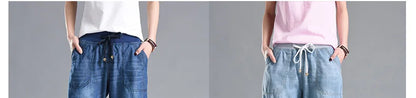 Summer Styles Loose Jeans For Women Calf-Length Harem Pants Elastic High Waist Thin Pants Fashion Jeans 4XL