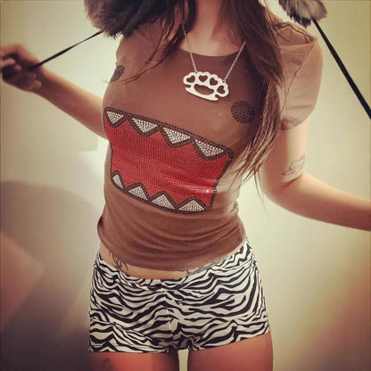 y2k girl summer retro ironing round neck short-sleeved T-shirt sleeveless suspender vest vest funny vintage Tama Jun ironing top 1