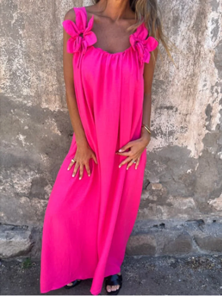 V-neck Solid Color Short Sleeved Lace Up Women's Dress High Street Fashion Elegant Commuting Style Summer Dresses Rose