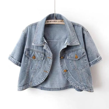 Summer New Joker Casual Short-sleeved Denim Jacket 2025 Women Short Blouse Shawl Waistcoat Female Jaqueta Jeans Feminina light blue CHINA
