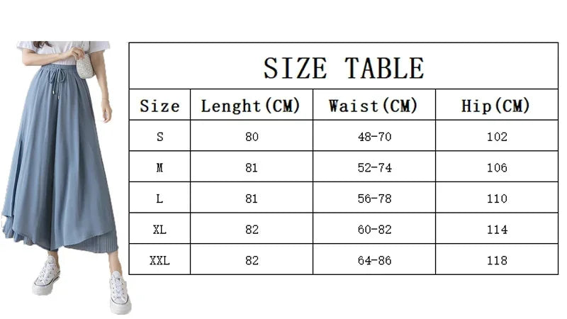 Women Pants Culottes Elastic Wide Leg Irregular Hem Double Layers Korean Trousers Summer Casual Loose Pleated Pants