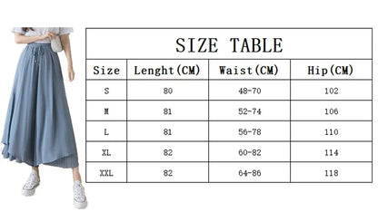 Women Pants Culottes Elastic Wide Leg Irregular Hem Double Layers Korean Trousers Summer Casual Loose Pleated Pants
