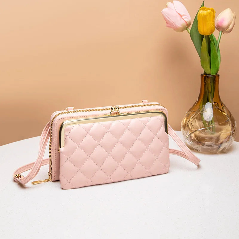 Fashion Women Luxury Leather Single Shoulder Bags Ladies Large Capacity Crossbody Mobile Phone Purse Female Messenger Wallet pink Mini(Max Length<20cm) CN