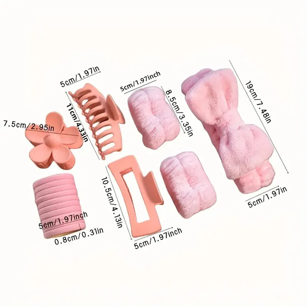 16-Piece Women's bow Headband Velvet large ring matte matte Grip Clip Pink Series Blue Series Black Series Styling Tools set SPA Badiee Stylez