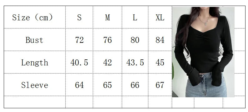 Women Long Sleeve Tops - Sexy Going Out Sweetheart V Neck Basic Shirts Tight Slim Fall Trendy Clothing