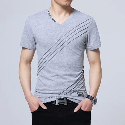BROWON Summer Fashion T-shirt Men Short Sleeve V-neck Cotton Regular Fit Plus Size Men Casual T-shirt 5XL Gray t-shirt