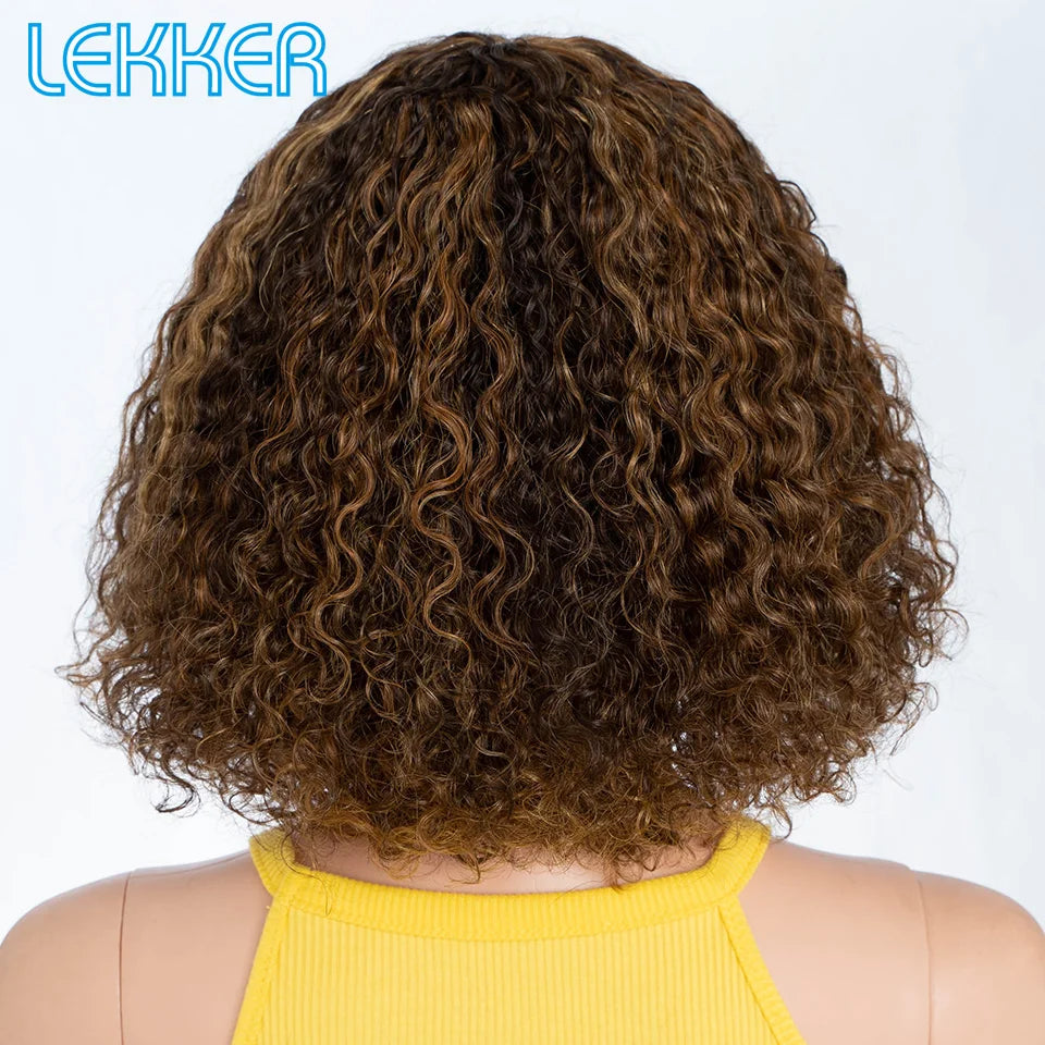 Lekker Colored Short Pixie Afro Kinky Curly Bob 100% Human Hair Wigs For Women Brazilian Remy Hair Ombre Brown Clearance Ginger Badiee Stylez