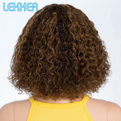 Lekker Colored Short Pixie Afro Kinky Curly Bob 100% Human Hair Wigs For Women Brazilian Remy Hair Ombre Brown Clearance Ginger Badiee Stylez