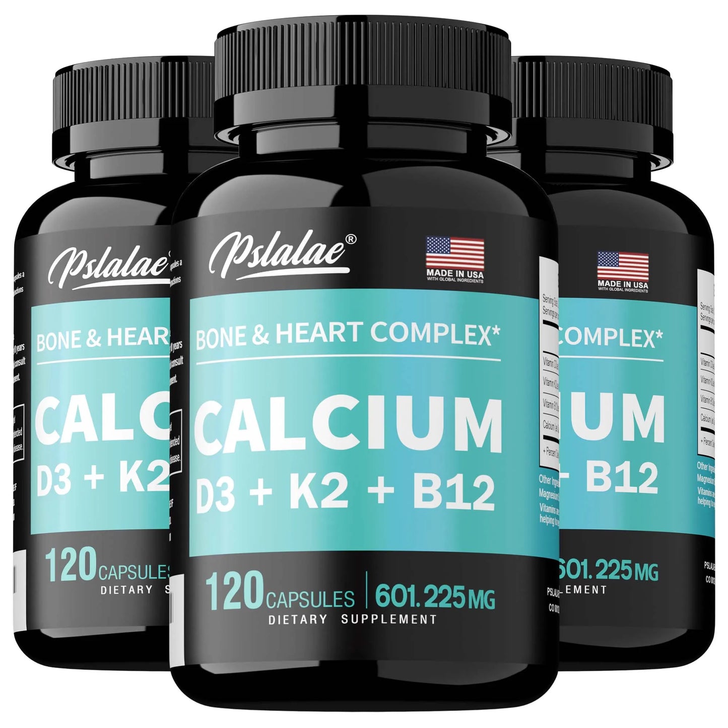 4-in-1 Calcium Supplement with Vitamin D3 K2 B12 - Supports Bones, Teeth, Heart and Immune System Function 120 Capsule-3bottles