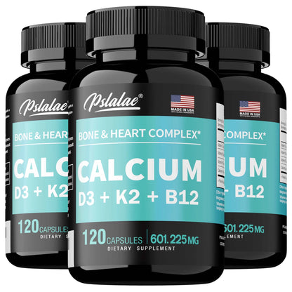4-in-1 Calcium Supplement with Vitamin D3 K2 B12 - Supports Bones, Teeth, Heart and Immune System Function 120 Capsule-3bottles