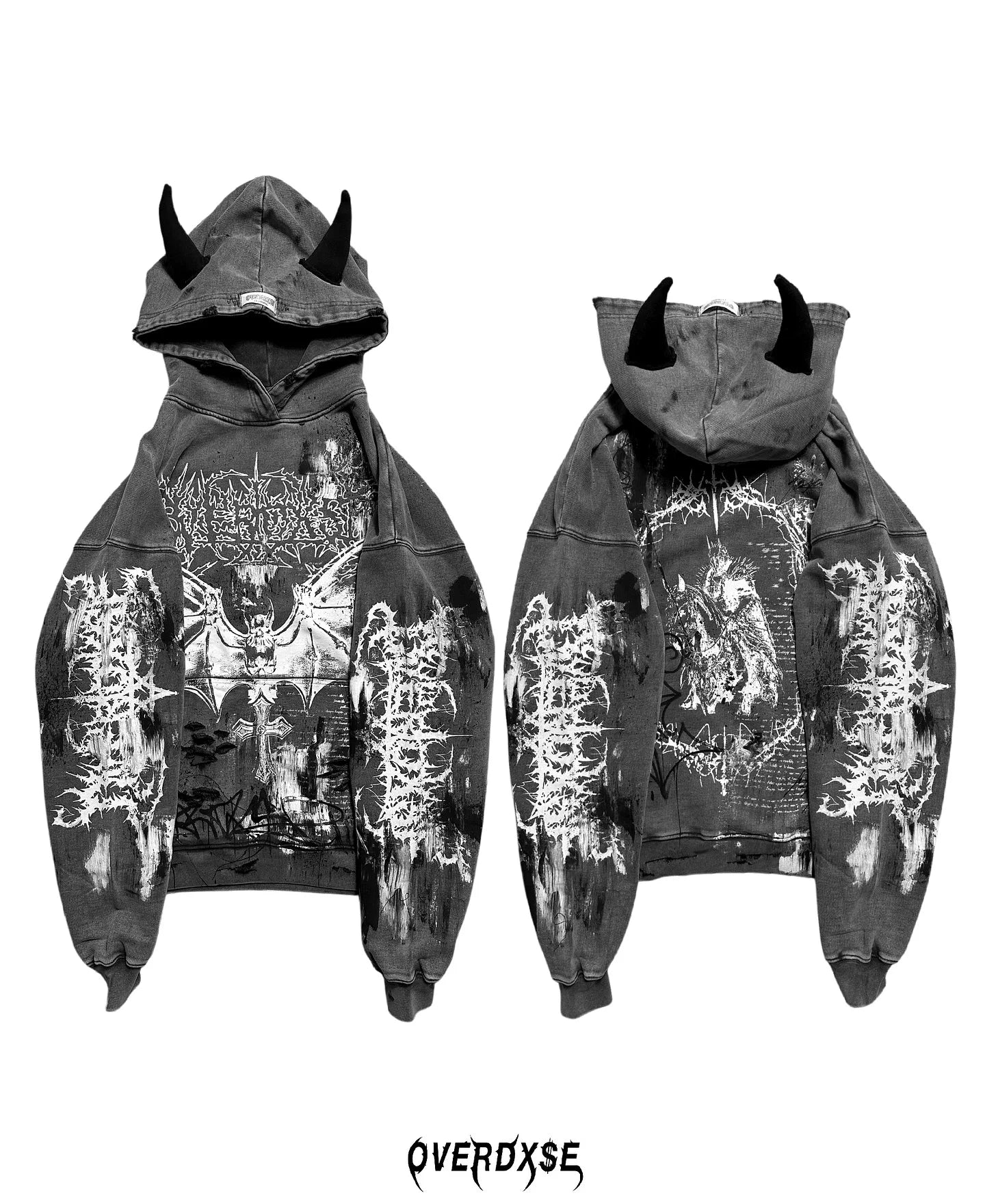 Overdxse Devil Horn Hoodie Gothic Street Clothing Oversized Pullover Unique Horn Design Avant-garde Fashion Limited Edition