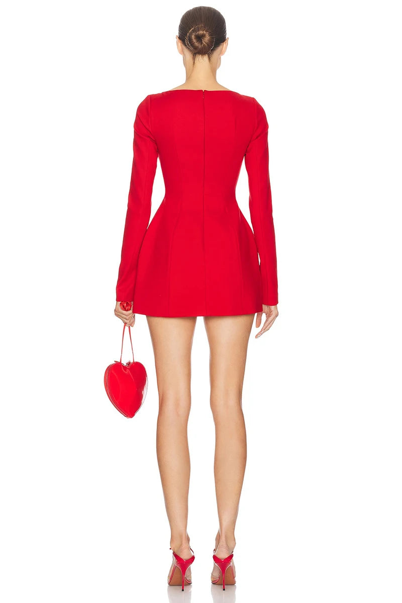 Mozision Double Bow Long Sleeve Sexy Mini Dress For Women Autumn Winter New Solid High Waist Bodycon Club Party Dress Elegant