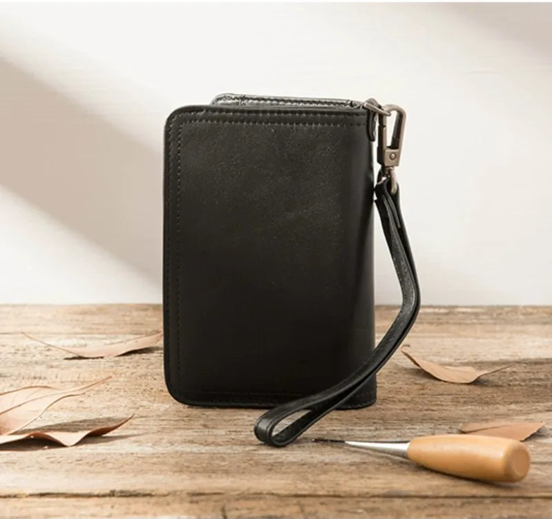 Vintage Genuine leather wallet Men leather long wallet men purse clutch bag male money clips zip around money bag card holder