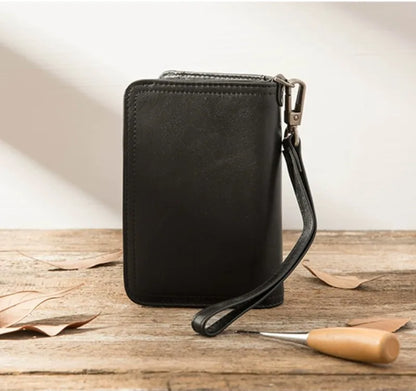 Vintage Genuine leather wallet Men leather long wallet men purse clutch bag male money clips zip around money bag card holder