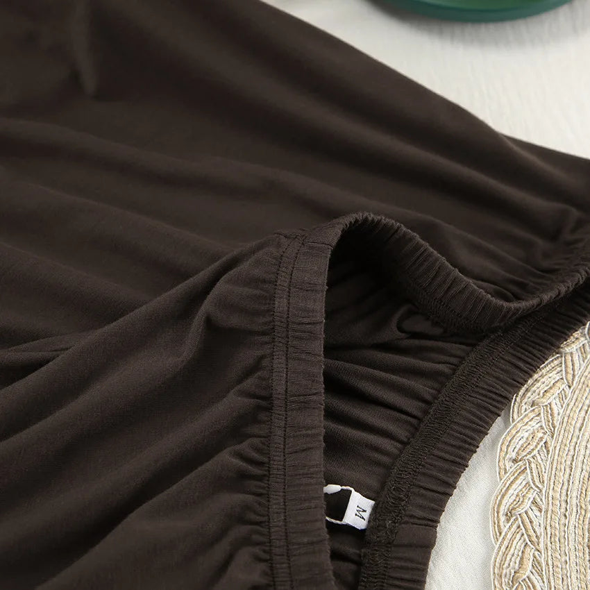 New 2025 Brown Loose Female Sleepwear Suit O-Neck Nightgowns Long Sleeve Nightwear Wide Leg Pants Women's Pajamas 2 Piece Set