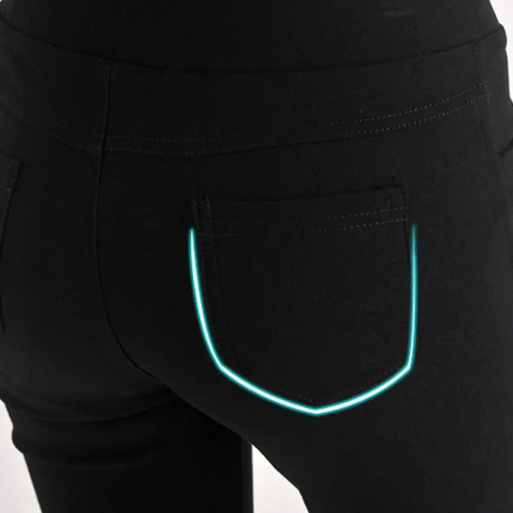 Office Lady Elastic High Waist Solid Color Trousers Summer Thin Female Clothing Casual Pockets Slim Nine Points Straight Pants
