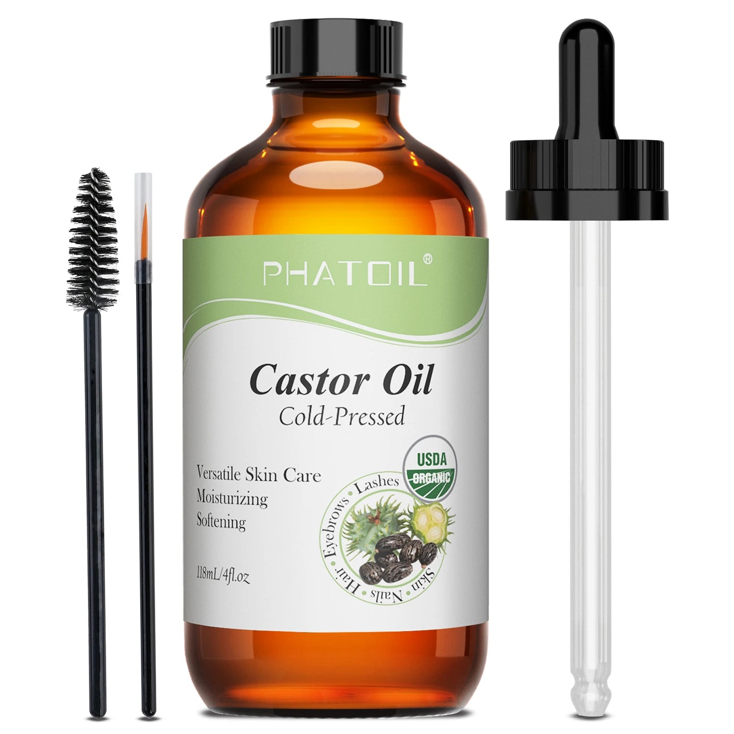 PHATOIL 118ml/236ml Organic Castor Oil 100% Pure and Natural Cold Pressed Castor Oil for Hair Growth, Eyelashes and Eyebrows - Badiee Stylez